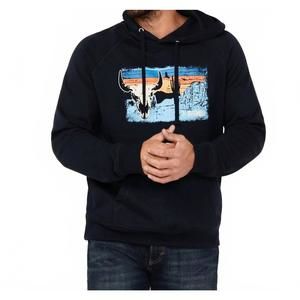 NEW ROCK & ROLL DENIM long horn desert hooded sweatshirt in navy blue